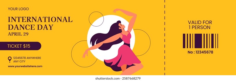 International Dance Day Ticket Card Design Fun and Creative Cartoon Style