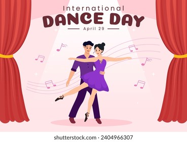 International Dance Day Vector Illustration on 29 April with Professional Dancing Performing Couple or Single at Stage in Flat Cartoon Background