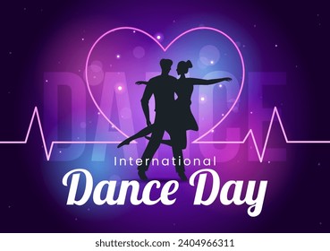 International Dance Day Vector Illustration on 29 April with Professional Dancing Performing Couple or Single at Stage in Flat Cartoon Background