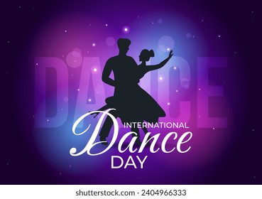 International Dance Day Vector Illustration on 29 April with Professional Dancing Performing Couple or Single at Stage in Flat Cartoon Background