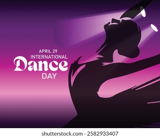 International Dance Day Vector Illustration with tango dancing couple on purple background. Design template for banner, flyer, invitation, brochure, poster or greeting card.