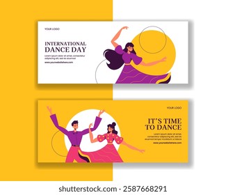 International Dance Event Social Media Horizontal Banner Cartoon Style Illustration