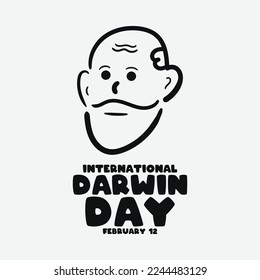 International Darwin Day. February 12. Hand drawn old man face outline. Gray background. Poster, banner, card, background. Eps 10