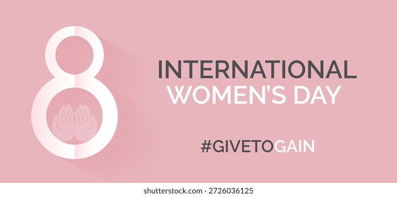 Día Internacional de la Mujer 2026 Anuncio de Vector Horizontal que muestra un estilizado símbolo de 8 con las manos abiertas, que simboliza el cuidado, el poder, el feminismo, el activismo, la ilustración de concepto creativo para gráficos, digitales y Web