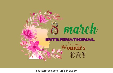 International Women’s Day, 8 March posters design with lettering, women, flowers, and decorative elements. Ideal for print, postcard, social media, International Women's Day greeting card collection.