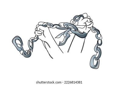 International day of abolition of slavery day observed on 2nd december. Continuous line art of slavery chains being cut . Freedom empowers. 