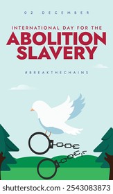 Día Internacional para la Abolición de la Esclavitud Vertical Anuncio, artículo. 2 de diciembre abolición del Anuncio de concienciación sobre la esclavitud, publicación en redes sociales. El día se centra en la lucha en curso de los esclavistas.