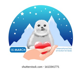 International Day of Action for the Seals. Vector image of an animal seal with a heart. Nature protection.