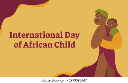 International Day Of The African Child Horizontal Banner With African Familly - Mother And Her Child. Raising An Awareness Of The Need For Improvement Of The Protection Provided To African Children.