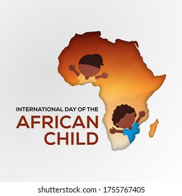 international day of the african child poster, girl and boy in africa map