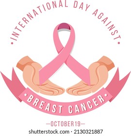 International Day Against Breast Cancer banner with pink ribbon symbol illustration