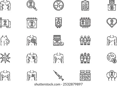 International day against breast cancer icons collection is a vector illustration with editable stroke.