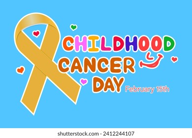 International Day against Childhood Cancer. February, 15. Template for background, banner, postcard, poster with text inscription and ribbon. Vector illustration