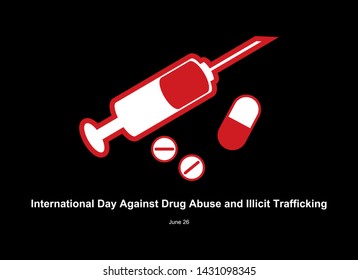 International Day Against Drug Abuse and Illicit Trafficking vector. Drugs vector illustration. Narcotic and injection. Set of drugs. Important day