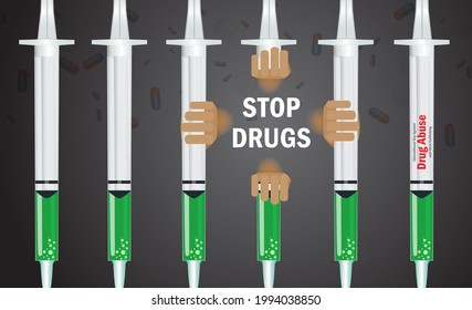 International day against drug abuse and illicit trafficking banner. vector. stop drugs.