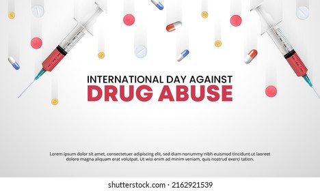 International day against drug abuse background with drugs and injections fall up