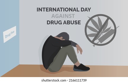 International Day against Drug Abuse banner, no drug, drug free for healthy and peaceful life