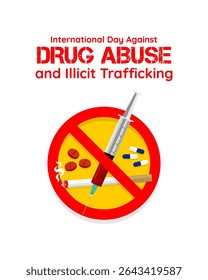 International Day Against Drug Abuse and Illicit Trafficking illustration – Anti-narcotics awareness poster template to avoid drug use.