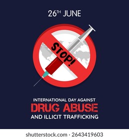 International Day Against Drug Abuse and Illicit Trafficking illustration – Anti-narcotics awareness poster template to avoid drug use.