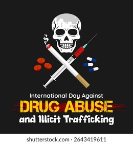 International Day Against Drug Abuse and Illicit Trafficking illustration – Anti-narcotics awareness poster template to avoid drug use.