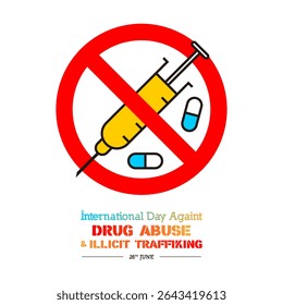 International Day Against Drug Abuse and Illicit Trafficking illustration – Anti-narcotics awareness poster template to avoid drug use.