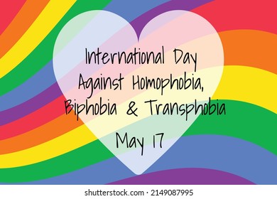 International Day Against Homophobia, Biphobia And Transphobia On May 17. LGBT Rights Violations Awareness. Banner, Greeting Card Template With Colorful Rainbow Striped Background.