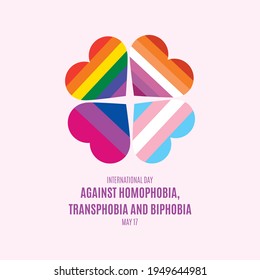 International Day Against Homophobia, Transphobia and Biphobia vector. Different pride flag in heart shape icon set. Day Against Homophobia, Transphobia and Biphobia Poster, May 17. Important day