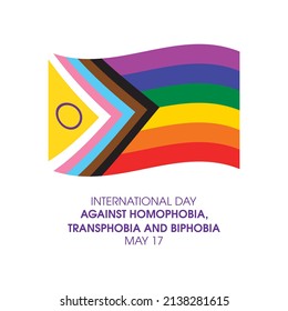 International Day Against Homophobia, Transphobia and Biphobia vector. Waving Progress Pride Flag icon vector isolated on a white background. May 17. Important day