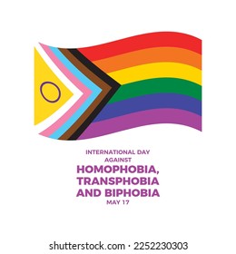 International Day Against Homophobia, Transphobia and Biphobia vector. Waving Progress Pride Flag icon vector isolated on a white background. May 17. Important day