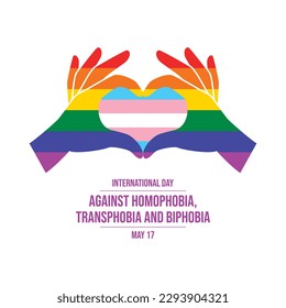 International Day Against Homophobia, Transphobia and Biphobia vector illustration. Hand heart love gesture pride flag icon vector isolated on a white background. LGBTQIA design element. Important day