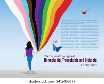 International Day against Homophobia, Transphobia and Biphobia.
Young girl with colorful flag of all collectives.