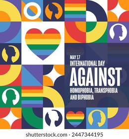 International Day Against Homophobia, Transphobia and Biphobia. May 17. Holiday concept. Template for background, banner, card, poster with text inscription. Vector EPS10 illustration