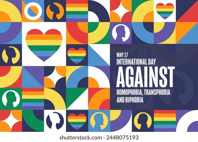 International Day Against Homophobia, Transphobia and Biphobia. May 17. Holiday concept. Template for background, banner, card, poster with text inscription. Vector EPS10 illustration