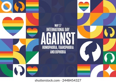 International Day Against Homophobia, Transphobia and Biphobia. May 17. Holiday concept. Template for background, banner, card, poster with text inscription. Vector EPS10 illustration