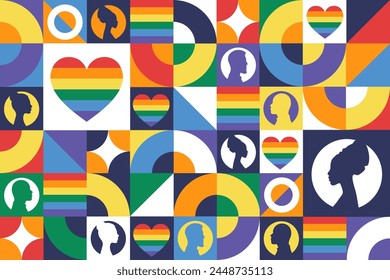 International Day Against Homophobia, Transphobia and Biphobia. May 17. Seamless geometric pattern. Template for background, banner, card, poster. Vector EPS10 illustration