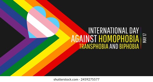 International Day against homophobia, transphobia and biphobia template with pride flag and sign