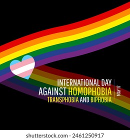 International Day against homophobia transphobia and biphobia template with pride flag and sign