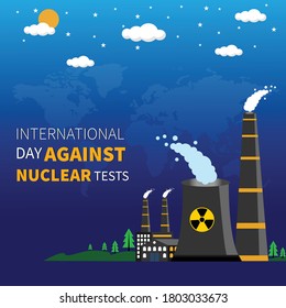 International Day against Nuclear Tests, 29 August. Nuclear environmental impact conceptual illustration vector.