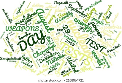 International Day against Nuclear Tests Day 29 August Word Cloud In Vector Art Creative Colourful White Back Ground