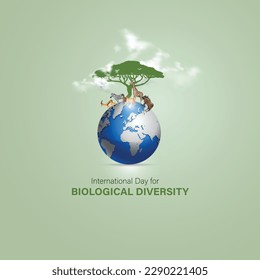 International Day for Biological Diversity creative theme. International Day for Biological Diversity vector banner, poster design. Planet Earth with animal and tree icon