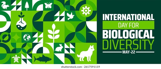 International Day for Biological Diversity Geometric shape pattern background banner or poster design template. observed every year in May. Holiday concept. Use to any Template, card, poster, placard