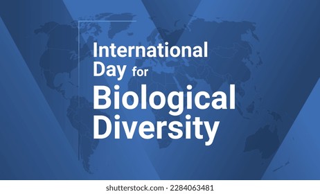 International Day for Biological Diversity holiday card. Poster with earth map, blue gradient lines background, white text. Flat style design banner. Vector illustration.