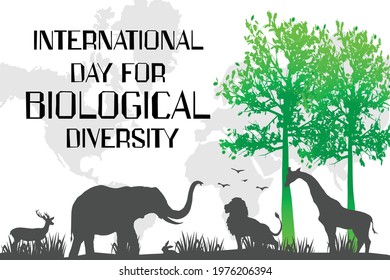 International Day for Biological Diversity vector art. silhouette of Wild animals. Biodiversity Poster.