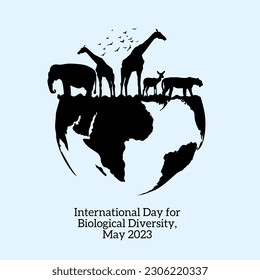 International Day for Biological Diversity vector. Planet Earth with fauna icon. planet earth vector. Wild animals silhouette vector. Biodiversity Day Poster, May 22. Important day