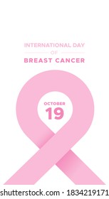 International day of breast cancer. October awareness month. Modern pastel pink ribbon with text. Vector illustration, flat design
