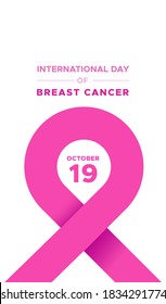 International day of breast cancer. October awareness month. Modern pink ribbon with text. Vector illustration, flat design