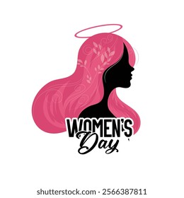  International Women’s Day Celebration on 8th March, featuring elegant typography and a feminine silhouette