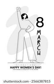  International Women’s Day Celebration on 8th March, featuring elegant typography and a feminine silhouette