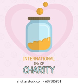 International Day of Charity, 5 September. Money in jar collector conceptual illustration vector.