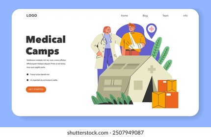 International Day of Charity concept. Illustration of medical professional and patient promoting healthcare services. Charity events, medical aid, and support representation. Vector illustration.